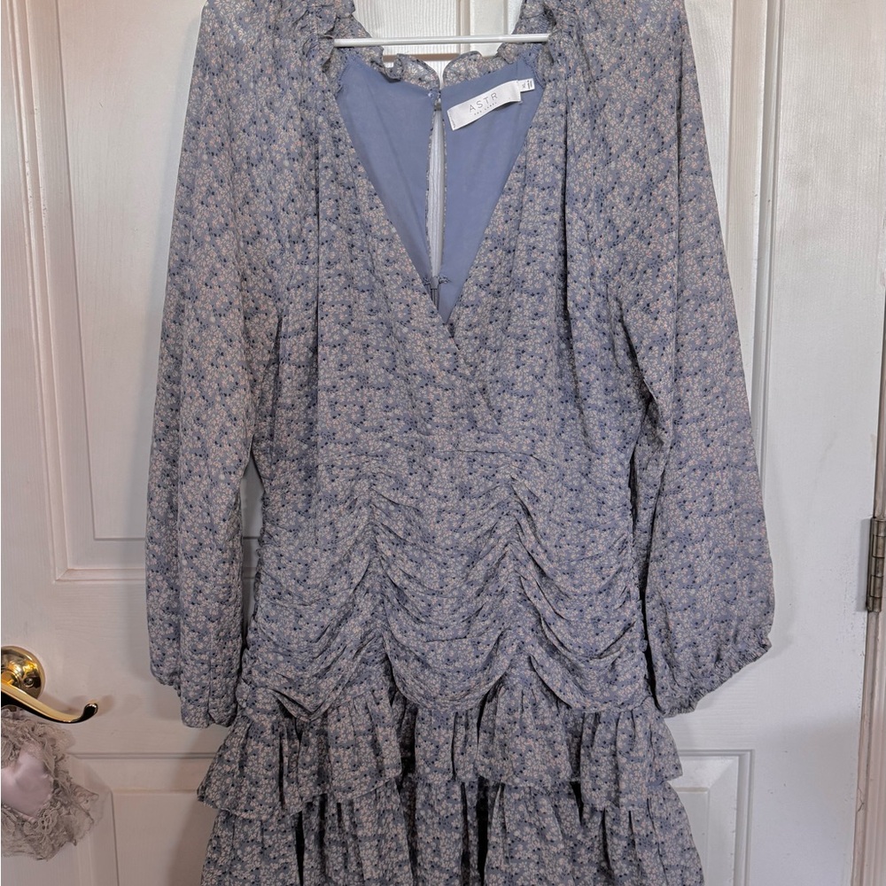Gray Ruched Tiered Long Sleeve Dress for Wedding Guest